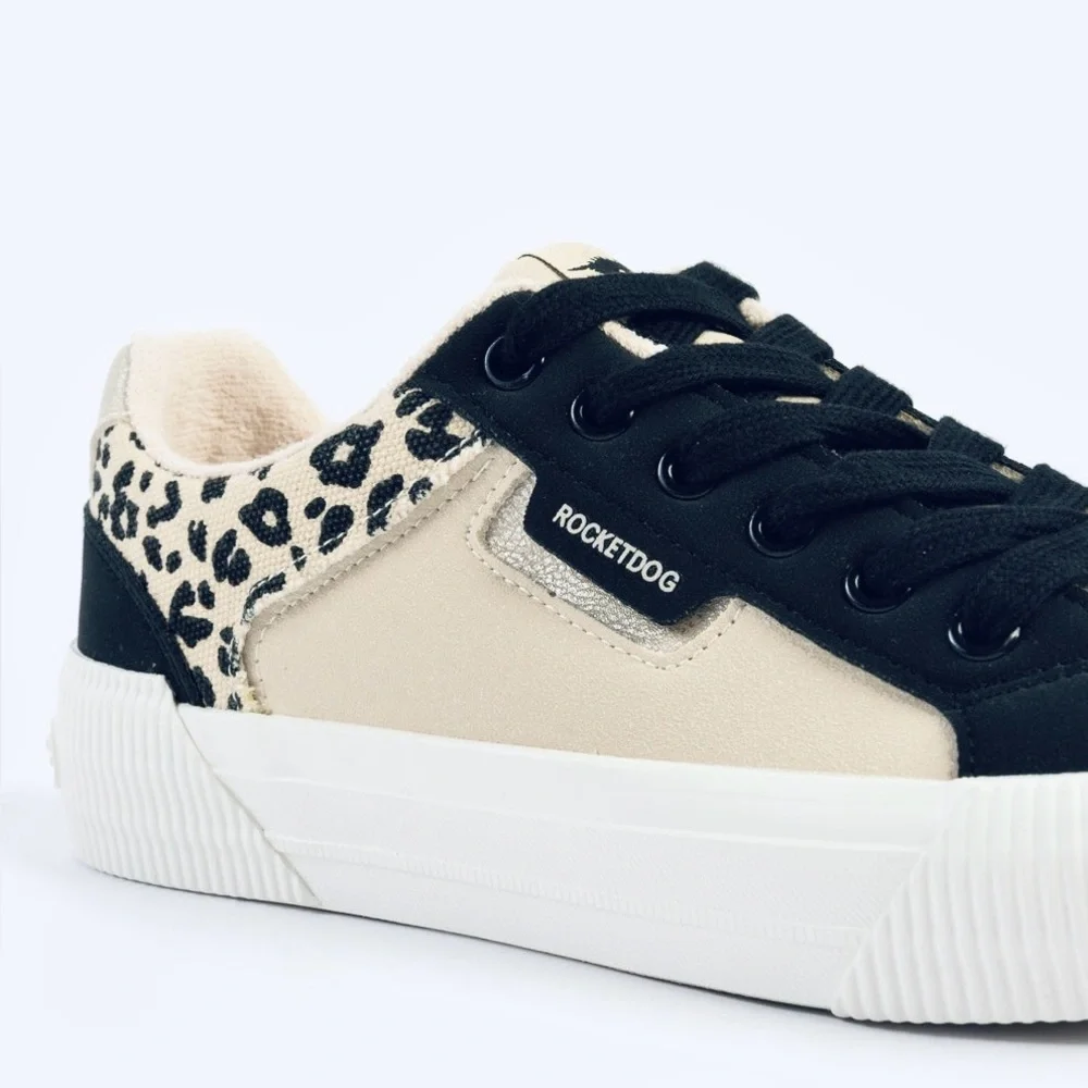 NEW! Rocket Dog Cheery Blocked Sneakers Leopard Cream Black Cheetah NWT Size 8 - Picture 1 of 14